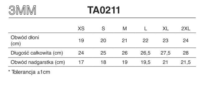 rekawice rozmiarówka 3mm